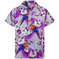 King Kameha Hawaiihemd "Cherry Parrot" Funky Hawaiihemd Herren Kurzarm Fronttasche Sommerhemd