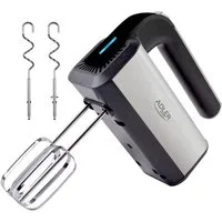 ADLER EUROPE Handmixer AD 4225 eleganter Edelstahl-Mixer mit Knethaken und Rührbesen, 800 W, Handrührgerät, Küchenmixer für Teig, Sahne, Eischnee, silber schwarz