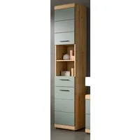 Inn.Furn Hochschrank Shawn (Badschrank in Salbei und Artisan Eiche, 2-türig, 37 x 191 cm) 6 Fächer, mit Vollauszug