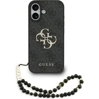 Guess Handyhülle Case iPhone 17 Kunstleder grau Big Logo goldfarbig Kette 6,3 Zoll, Kantenschutz