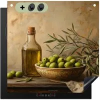 KitchenYeah Küchenrückwand Oliven - Stilleben - Vintage, (1-tlg), Kochfeld Abdeckung Ceranfeld, Induktionsschutzmatte, 58x59 cm