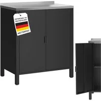 STEELSØN Geräteschrank Metallregal & Metallkommode mit Edelstahl Arbeitsplatte Metallkommode mit Arbeitsplatte und 2 Fächern, 80x50x94,5 cm