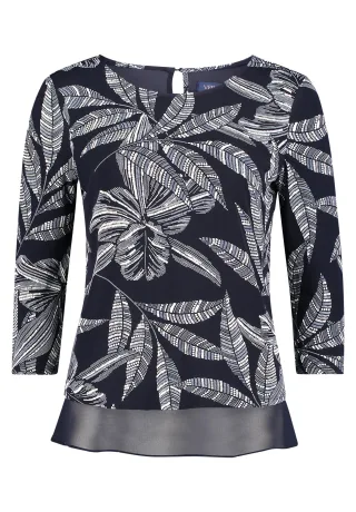 Vera Mont - Blusenshirt dunkelblau/weiß - Gr. - 46