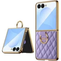 Wigento Handyhülle Für Samsung Galaxy Z Flip7 Diamant Design Metall Ringhalter Hülle Lila, Metallrahmen Hülle mit Ringhalter und Diamond-Optik