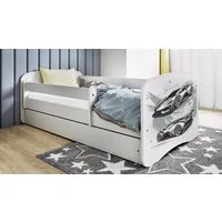 Raumhirsch Furniture Kinderbett 70x140, 80x160, 80x180 cm - Komplettset mit Matratze & Schublade (Bett für Jungs, Einzelbett für Kinder 2–12 Jahre mit Rausfallschutz), verschiedene Farben & Designs