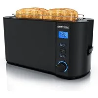 Arendo Toaster Edelstahl, Langschlitz, Display mit Restzeitanzeige, Krümelschublade, 2 lange Schlitze, für 4 Scheiben, 1500 W, Defrost Funktion, Wärmeisolierendes Gehäuse, mit Brötchenaufsatz