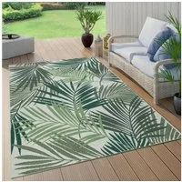Paco Home Teppich Ostende 534, rechteckig, Höhe: 4 mm, Flachgewebe, Motiv Palmenblätter, In- und Outdoor geeignet, Wohnzimmer