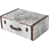 HMF Aufbewahrungsbox Handgefertigter Vintage Koffer aus Holz, Deko Koffer, Geschenkkoffer im Weltkarten Design, 44 x 32 x 16 cm