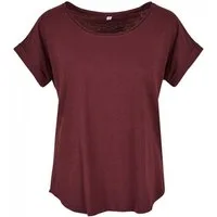 Build Your Brand Rundhalsshirt Damen Long Slub Tee / Hinten extra lang geschnitten
