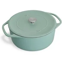 Springlane Bräter Cocotte Mint mit Deckel, Gusseisen, 6 L, Ø 28cm, Rund, Gusseisen emailliert, Ideale Feuchtigkeitsverteilung durch Tropfenstruktur