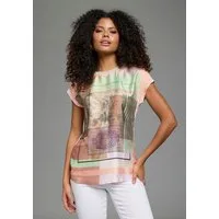 Laura Scott Shirtbluse Kurzarm, U-Boot-Ausschnitt, Materialmix aus Satin und Jersey