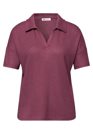 Street One - Kurzarm Poloshirt in Unifarbe dark clouded blush - Gr. - 40