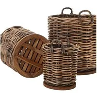 LebensWohnArt Dekokorb Dickes CL Rattan Korb CESTINO braun ca.D40cm Teakbodenplatte