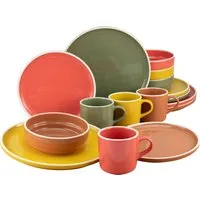 CreaTable Kombiservice Geschirr-Set Stack (16-tlg), 4 Personen, Steingut, Service, glänzende Oberfläche, 4 Naturfarben, 16 Teile für 4 Personen