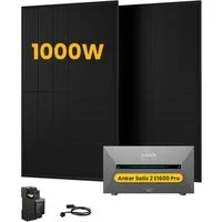 Anker Balkonkraftwerk 1000W Solaranlage Anker Solix Solarbank 2 E1600 Pro Speicher, (2x 500Wp Paneele und Smart Meter im Lieferumfang enthalten), Speicher mit integriertem Wechselrichter, All-in-One 1600 Wh Akku