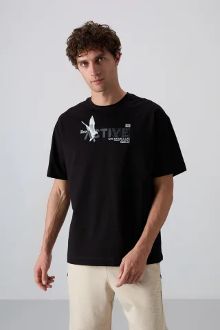 Übergröße Bedrucktes Rundhals-T-Shirt