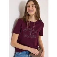 CECIL Rundhalsshirt Sommershirt im Ausbrenner-Look mit Wording