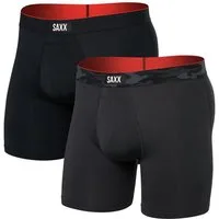 SAXX Boxershorts Multisport Mesh Boxer Brief Fly Logo schwarz/camo Herren - 2 Stück