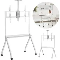 Maclean TV-Ständer MC-114 Wagen TV-Trolley-Ständer mit 55-100'' TV-Halterung, (bis 100 Zoll, Kameraablage, Auf Rädern, max. Belastung 120kg/10kg Ablage)