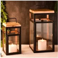 Marrakesch Orient & Mediterran Interior Kerzenlaterne 2er Set Laterne Vejle aus Metall und Glas schwarz modern 41 cm Deko (2 St), Handarbeit