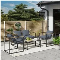 Outsunny Sitzgruppe mit 2er Sofa, 2 Sessel, Sitzkissen, Beistelltisch, Outdoor, (Stahl Gartenmöbel Set, 4-tlg., wetterfest Balkonmöbel-Set), für Garten Terrasse Balkon Grau