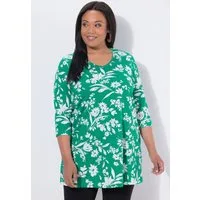 Ulla Popken Longshirt Longshirt Blüten A-Linie V-Ausschnitt 3/4-Arm