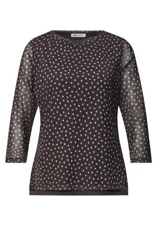 Street One - 3/4-Arm Shirt aus Mesh mit Print black coffee - Gr. - 46