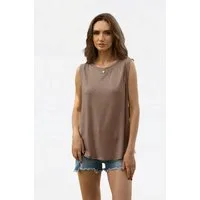 Imily Bela Tanktop Damen ärmellos Rundhals Basic Oberteil (Packung, 1-tlg., 1per-Pack) mit Rundhalsausschnitt in Unifarbe