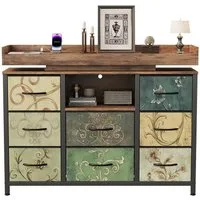 FUROKOY TV-Schrank Kommode mit 8 Schubladen aus Stoff (Fernsehschrank Sideboard Metallgestell, Industrie-Design) für Schlafzimmer Wohnzimmer Flur, 108 x 30 x 82cm