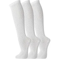 TippTexx 24 Trachtensocken 3 Paar lange Damen Kniestrümpfe Häkellook Trachtenstrümpfe Baumwolle (3 Paar) Häkellook-Lochmuster, weiches Abschlussbündchen mit Wellenrand