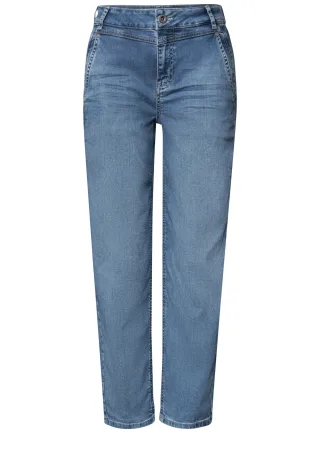 Street One - High Waist Barrel Leg Jeans im Loose Fit Medium Blue Random Wash - Gr. - 28