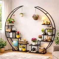 DanDiBo Blumenständer Wohnzimmer 170 cm Hoch Metall Schwarz Rund Blumenregal Groß Halbrund, Blumentreppe Pflanzenständer Modern Design Pflanzenhocker
