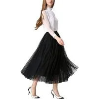 DEBAIJIA Meshrock Meshrock Damen Maxirock Sommer Elegant Lange Röcke Kleid Hohe Taille