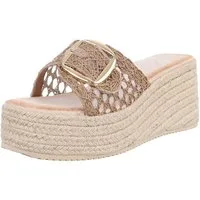 Ital-Design Damen Wedge-Sandalen mit gewebtem Obermaterial für Sommer Spaß Plateausandaletten (89930081) Keilabsatz/Wedge Keilsandaletten in Hellbraun