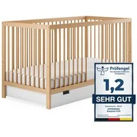 Ehrenkind Babybett PUR aus massivem Buchenholz, flexibel höhenverstellbar, Gitterbett, Kinderbett 9-Fach höhenverstellbar mit entnehmbaren Stangen Baby Bett