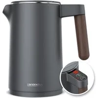 Arendo Wasserkocher Edelstahl, Temperatureinstellung 40° - 100 °C mit Anzeige, Doppelwand, 1,5 l, 2200 W, Warmhaltefunktion, 360° Basis, mit Griff in Holzoptik, BPA-frei