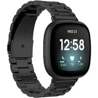 Wigento Smartwatch-Armband Für Fitbit Versa 4 + 3 /Sense 1 + 2 Stahl Metall Ersatz Schwarz Smart