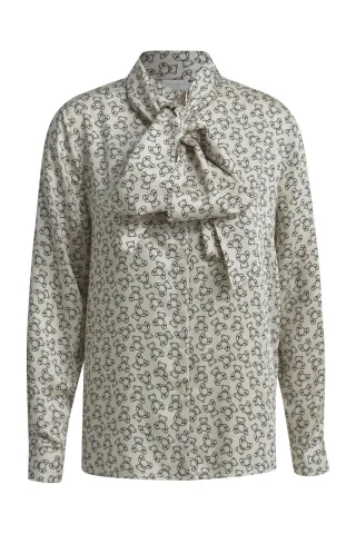 Milano Italy - blouse w/ bow tie 1/1 sleeve black print - Gr. - 36