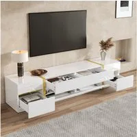 HAUSS SPOLE TV-Schrank mit Hochglanz-Finish,Fernsehschrank mit Schubladen&zwei Türen,Weiß (TV-Ständer mit großzügiger Stauraum, Einfache und bequeme Montage) passt zu verschiedenen Einrichtungsstilen