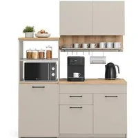 Vicco Küchenzeile Egbert, Greige/Artisan-Eiche, 160 cm mit ausziehbarem Tisch