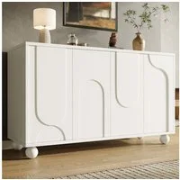 Flieks Mehrzweckschrank Sideboard mit verstellbarer Einlegeböden Kommode in Modernstil (120×35×71 cm, 1-St., Kugelbeine aus Kiefernholz) Wohnzimmerschrank Küchenschrank mit 4 Türen Cremeweiß
