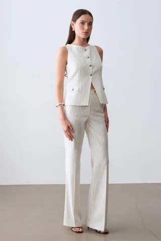 Frauen Mid-Waist Schlaghose mit Streifen
