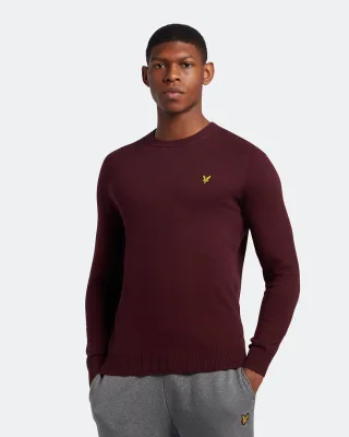Lyle & Scott Baumwolle-Merino-Pullover mit Rundhalsausschnitt in Burgunderrot