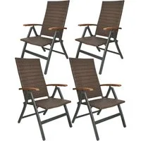 BRUBAKER Gartenstuhl Polyrattan Stuhl - Modena - klappbarer Hochlehner Campingstuhl (Wetterfest für Garten, Balkon, Terrasse - Braun Grau, 4 St), Klappstuhl aus Metall & Poly Rattan - 7-Fach verstellbare Rückenlehne