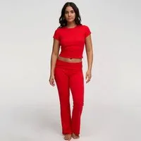 cfab Loungehose Cotton Flared Bootcut Leggings-Fire Red-M (1-tlg)