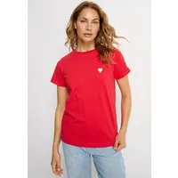 LASCANA T-Shirt mit süßer Herz-Stickerei, Kurzarmshirt aus Baumwolle, Herz-Shirt
