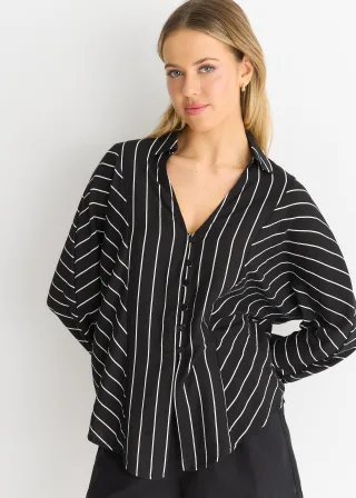 Schwarzes Langarmhemd mit Batwing-Streifen