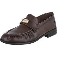 Ital-Design Damen Loafer mit Schmuckdetail und Blockabsatz Slipper (92125323) Blockabsatz Mokassins in Braun