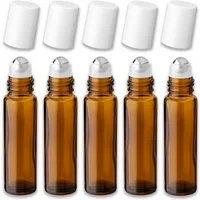 CK Verpackung GmbH Leerglas 5x Braune Glasflasche 10 ml Roll-On mit weißem Schraubverschluss leer