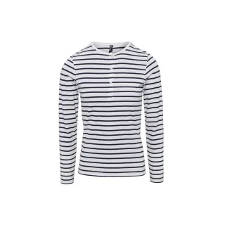 Premier Womens/Ladies Long John Striped Roll Sleeve T-Shirt (Weiß/Navy)